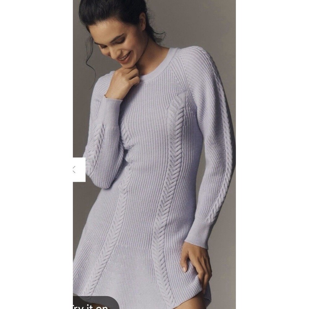 Anthropologie Lavender Cable Knit skater Sweater Dress Size S NWT Raglan